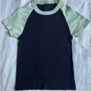 BRANDY MELVILLE black baby tee with green sleeves